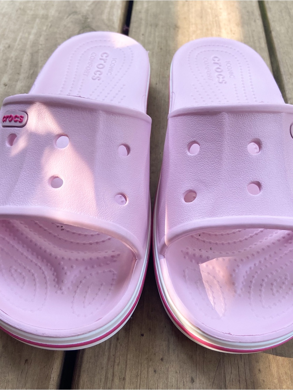Crocs Pink Classic Bayaband Slides Slip On Sandals Size 8 Beach Resort Vacation